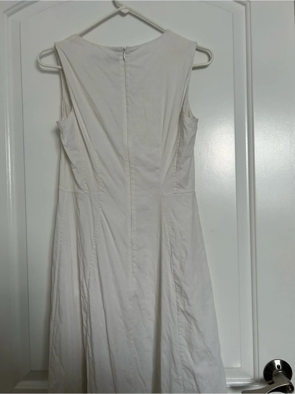 Theory Seamed V-Neck White Linen Blend Midi Dress Size 4 chic preppy summer - Picture 10 of 16